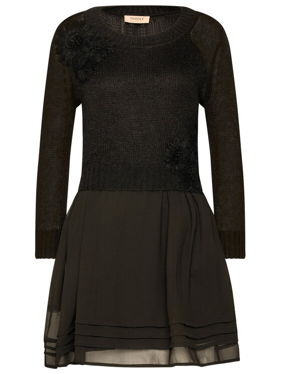 TWINSET TWINSET Komplektas: vasarinė suknelė ir megztinis 202TP3262 Juoda Regular Fit