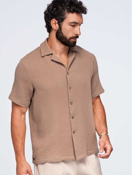 Ombre Ombre Koszula OM-SHSS-0223 Brązowy Regular Fit