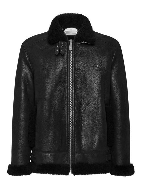 PHILIPP PLEIN PHILIPP PLEIN Kurtka skórzana 11479 Czarny Fitted Fit