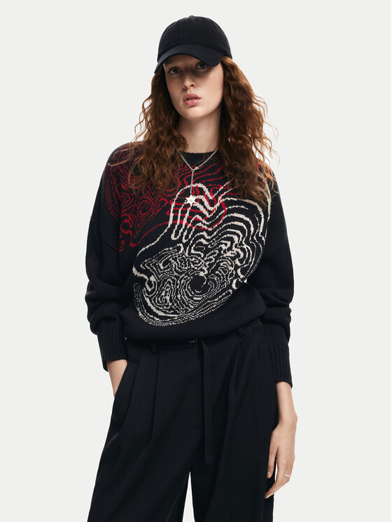 Desigual Sveter Toulouse Lacroix 24WWJF54 Čierna Loose Fit