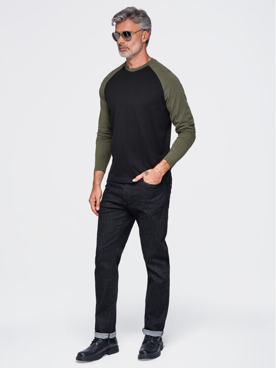 Ombre Ombre Longsleeve OM-LSCL-0141 Zielony ciemny Regular Fit