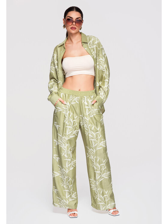 Ombre Ombre Spodnie materiałowe OW-PA-E0005 Zielony Relaxed Fit