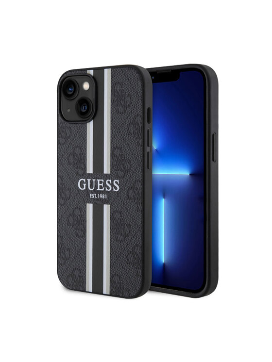 Guess Guess Etui na telefon 4G Printed Stripes MagSafe Czarny