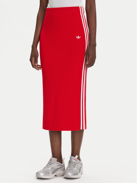 adidas Spódnica ołówkowa adicolor Knit 3-Stripes JW2660 Czerwony Regular Fit