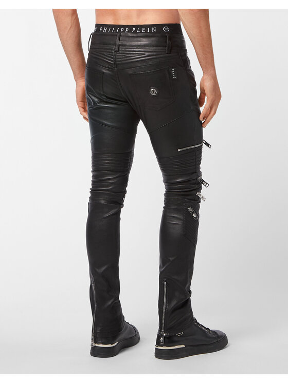 PHILIPP PLEIN PHILIPP PLEIN Spodnie skórzane 8769 Czarny Skinny Fit