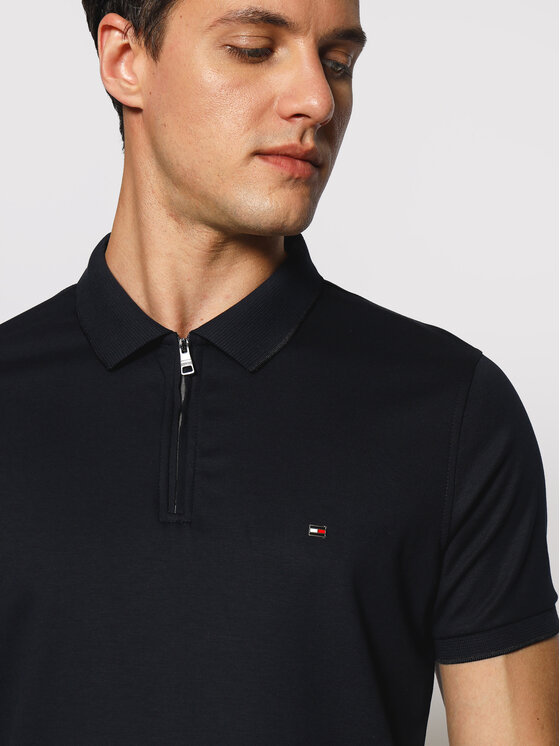 Tommy Hilfiger Polo Interlock Zip MW0MW18309 Bleu marine Slim Fit •  Modivo.fr