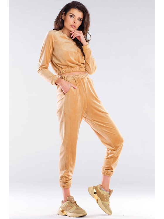 Awama Awama Bluzka A421 Beżowy Basic Fit