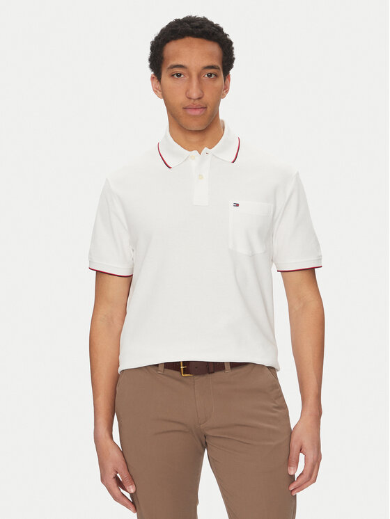 Tommy Hilfiger Tommy Hilfiger Тениска с яка и копчета MW0MW38457 Бял Classic Fit