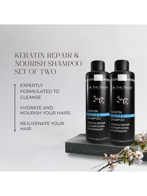 dr. Eve Ryouth dr. Eve Ryouth Szampon Keratin Repair & Nourish 300 ml x 2 Zestaw do pielęgnacji włosów