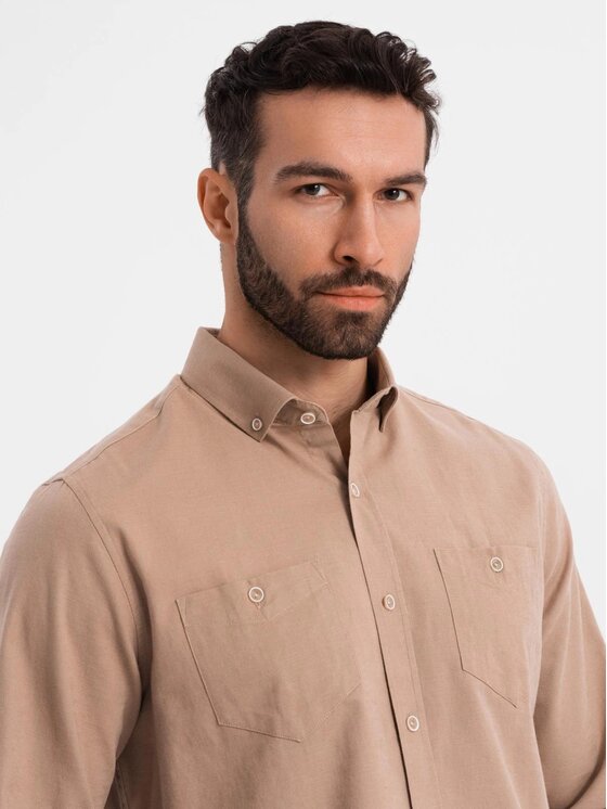 Ombre Ombre Koszula OM-SHCS-0134 Brązowy Regular Fit