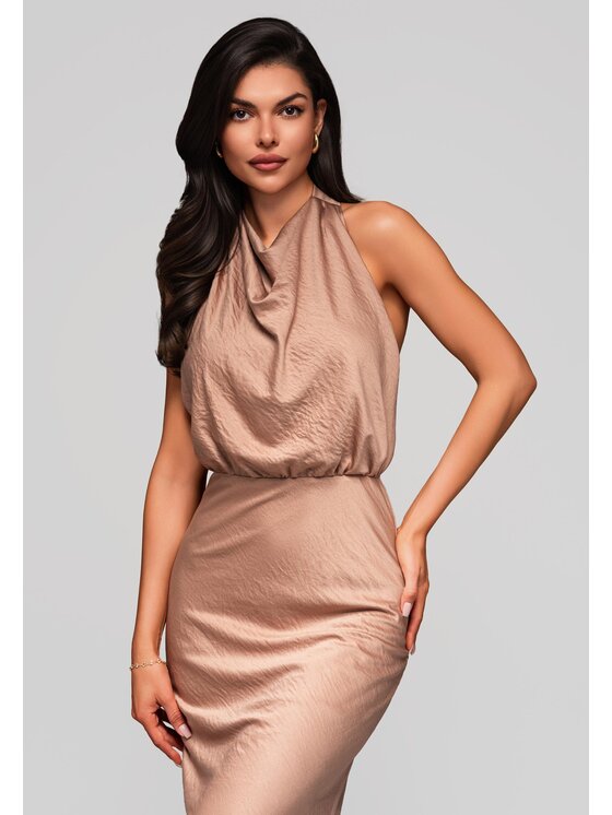Ombre Ombre Sukienka wieczorowa LA-OM-DLR129 Brązowy Slim Fit