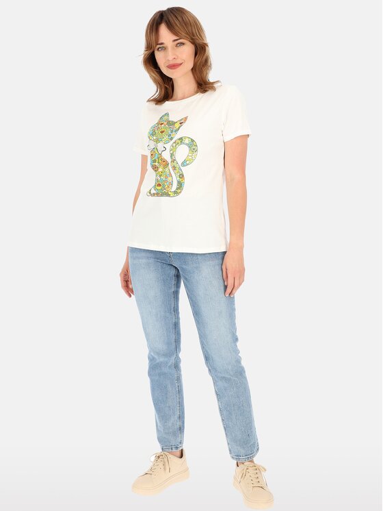 Perso Perso T-Shirt TCE245036F Écru Regular Fit