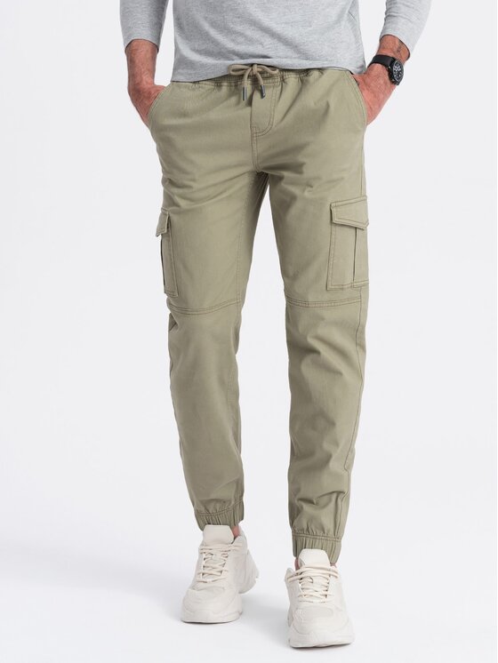 Ombre Ombre Joggers kalhoty OM-PAJO-0123 Khaki Regular Fit
