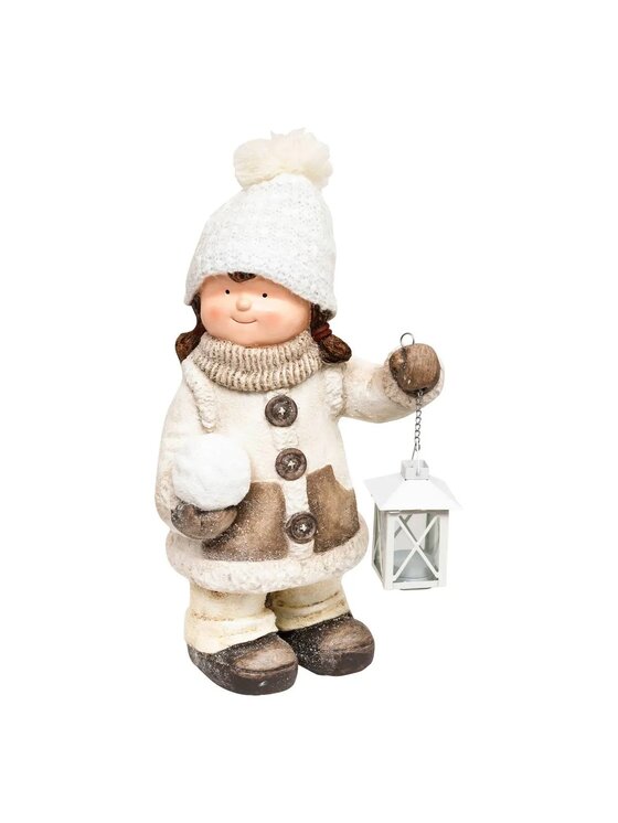 MIAhome MIAhome Figurka świąteczna Dziewczynka w czapce z latarnią 40 cm Biały