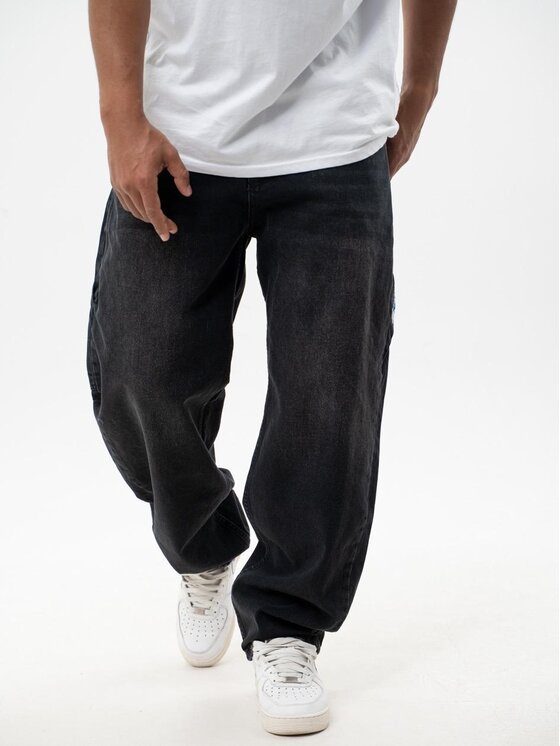 Jigga Wear Jigga Wear Jeansy Spodnie Jeansowe Super Baggy Cargo Męskie Czarne Jigga Wear Crown XXL Czarny Baggy Fit