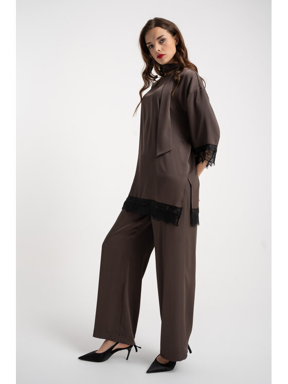 CLICK CLICK Spodnie materiałowe 30-463 Brązowy Loose Fit