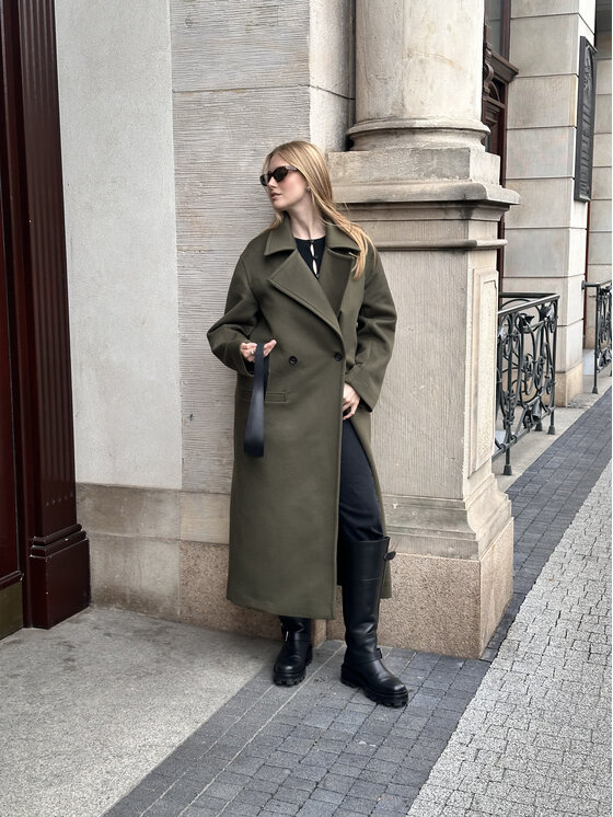 Because-M Because-M Płaszcz zimowy płaszcz wełniany khaki Khaki Regular Fit