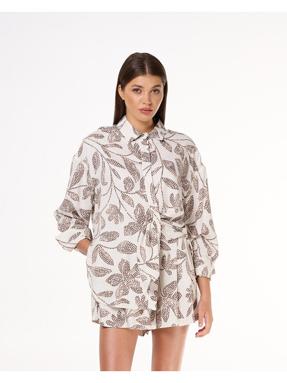 Komplet koszula i szorty materiałowe, rozmiar L/XL, Beżowy, Komplet Rodos