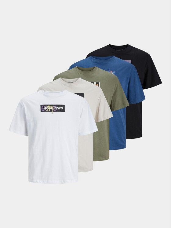 Jack&Jones Set 5 tricouri Aop Print 12260781 Colorat Relaxed Fit