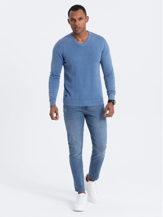 Ombre Ombre Sweter OM-SWOS-0108 Niebieski Fitting Fit