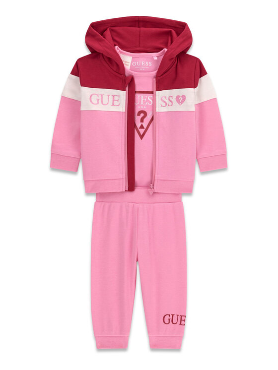 Guess Guess Σετ μπλούζα, κορμάκι και παντελόνι φόρμας S6YG04 4K3930 Ανοιχτό ροζ Regular Fit