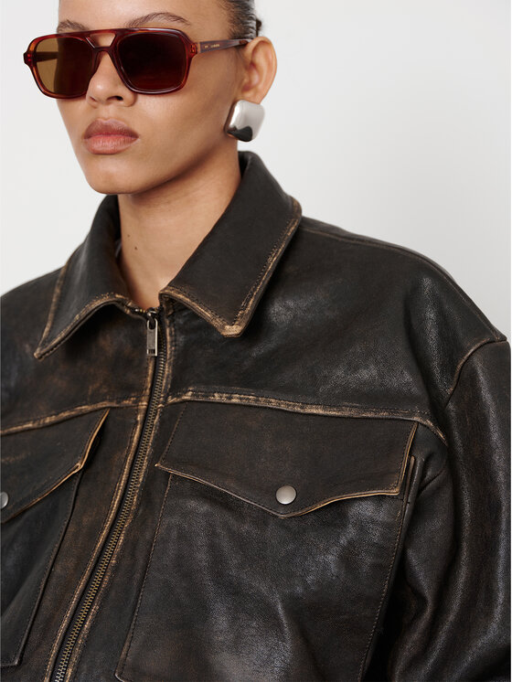 La Mania La Mania Giacca di pelle TROY Marrone Classic Fit