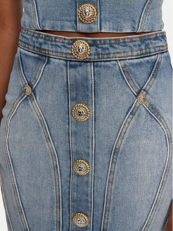 Balmain Balmain Fustă de blugi DF1LBA22DE53 Albastru Slim Fit
