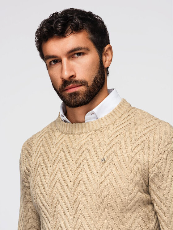 Ombre Ombre Sweter OM-SWSW-0147 Beżowy Regular Fit