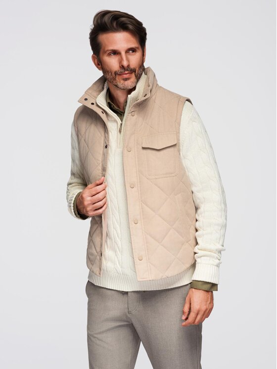 Ombre Ombre Kamizelka OM-JAVJ-0277 Beżowy Regular Fit