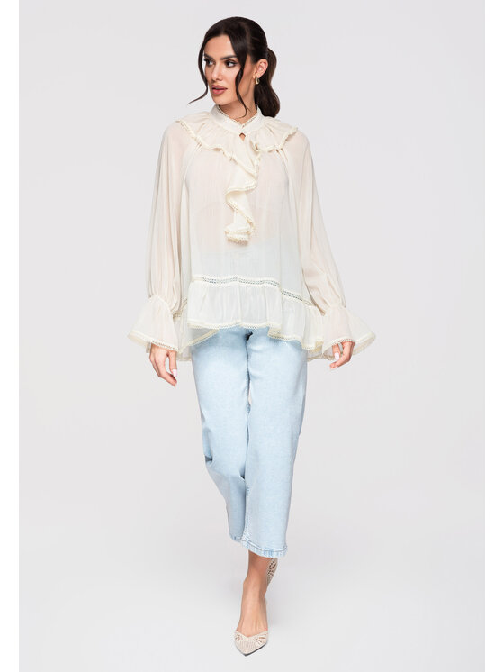 Ombre Ombre Bluzka OW-TS-E0005 Beżowy Loose Fit