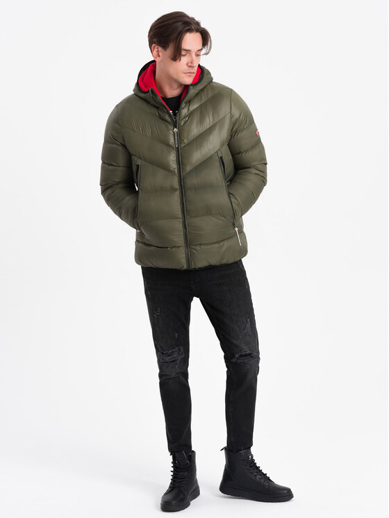 Ombre Ombre Kurtka zimowa OM-JAHP-0145 Khaki Regular Fit
