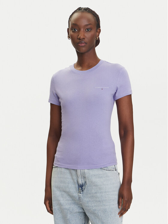 Tommy Jeans Tommy Jeans T-Shirt Linear DW0DW21164 Fioletowy Slim Fit