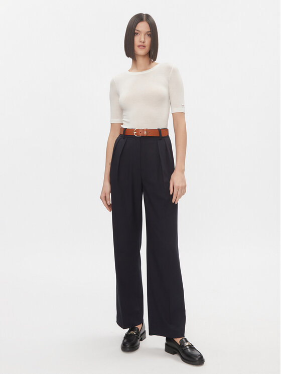 Tommy Hilfiger Tommy Hilfiger Tričko Slim Soft Tencel C-Nk 1/2Slv WW0WW39789 Écru Slim Fit