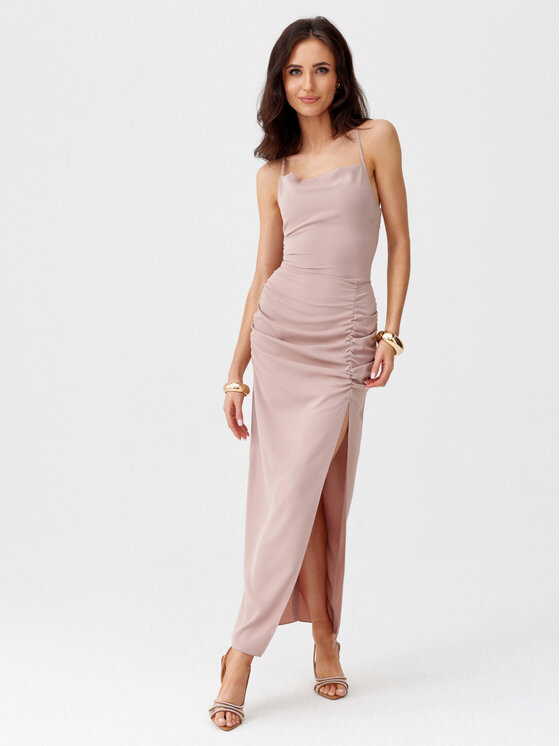 Roco Fashion Roco Fashion Koktejlové šaty Aria Béžová Slim Fit