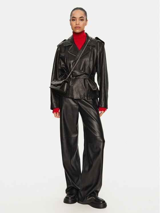 HUGO Hugo Lederjacke Leraba 50522746 Schwarz Relaxed Fit