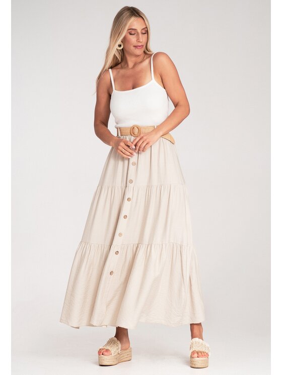FIGL FIGL Maxi sukňa M1222 Béžová Straight Fit