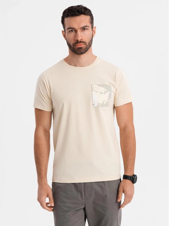 Ombre Ombre T-Shirt OM-TSPT-0228 Beżowy Regular Fit