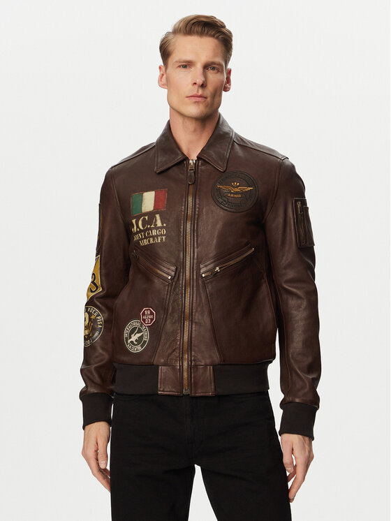 Aeronautica Militare Aeronautica Militare Usnjena jakna 261PN5056U100839 Temno rjava Regular Fit