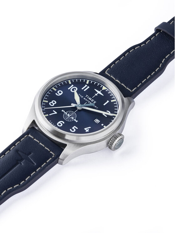 Timex Timex Ročna ura Timex x Pan Am® Waterbury Ace  TW2Y38800 Mornarsko modra