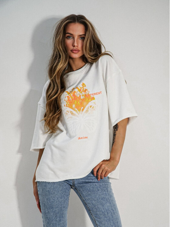 LilaLou LilaLou T-Shirt Butterfly Biały Oversize