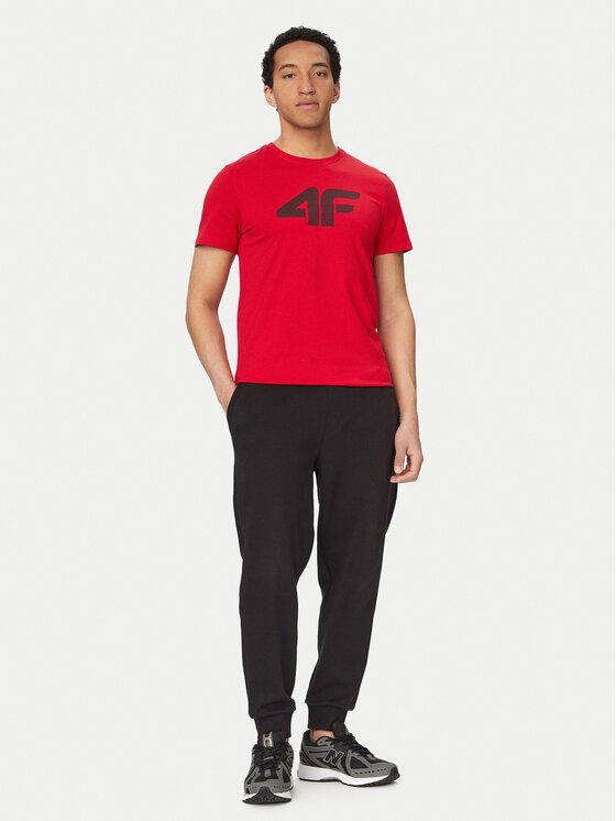 4F 4F T-krekls 4FAW23TTSHM0877 Sarkans Regular Fit