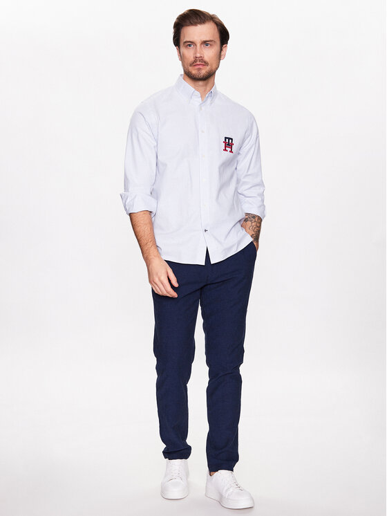 Lindbergh Lindbergh Bavlnené nohavice 30-008003 Modrá Tapered Fit