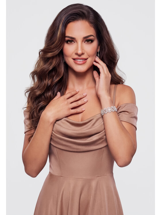 Ombre Ombre Sukienka wieczorowa LA-OM-DLR452 Beżowy Regular Fit