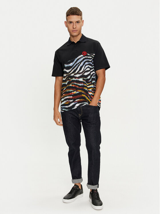 Just Cavalli Just Cavalli Тениска с яка и копчета 76OAG6R1 Черен Regular Fit