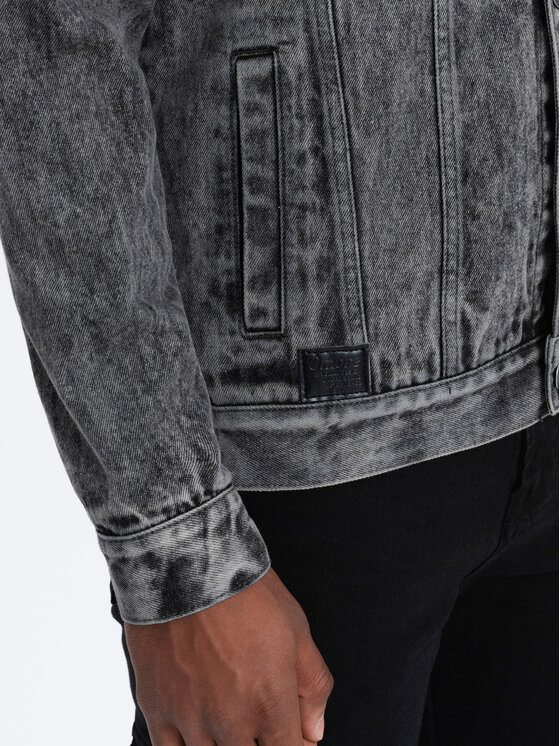 Ombre Ombre Kurtka jeansowa OM-JADJ-0123 Szary Regular Fit