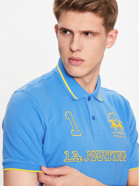 La Martina La Martina Тениска с яка и копчета VMP306 PK001 Син Regular Fit