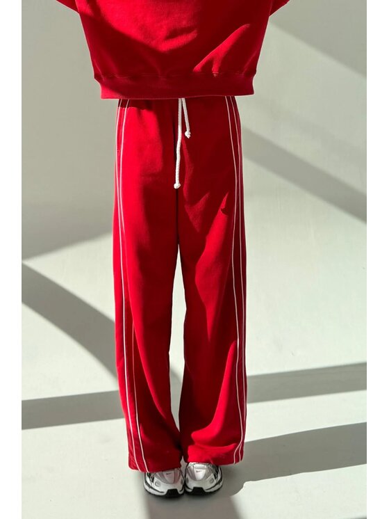 Chiara Wear Chiara Wear Spodnie dresowe Spodnie dresowe z bizą typu SZWEDY Czerwony Oversize