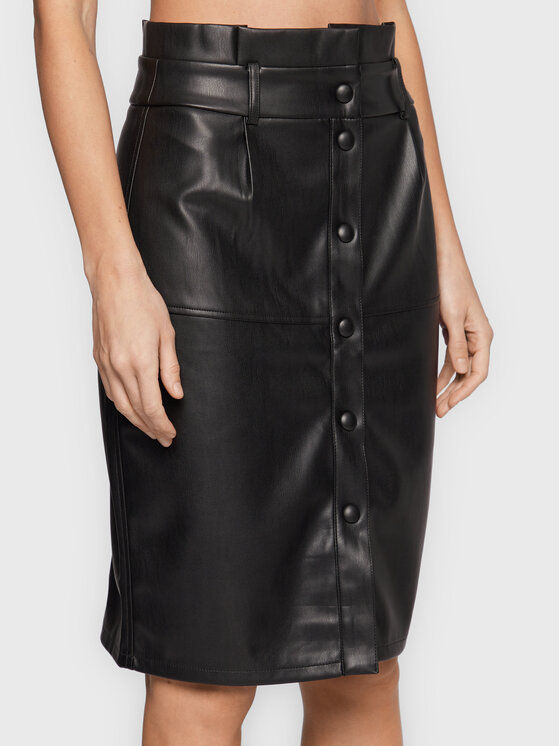 NAF NAF Fustă din imitație de piele Enea J1 THNJ8 Negru Slim Fit