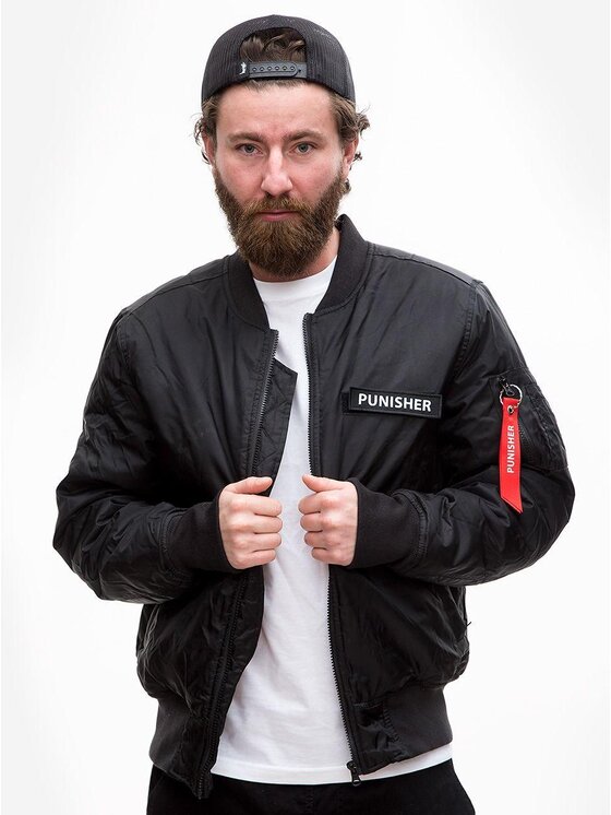 Marvel Marvel Kurtka bomber Czarna / Biała Marvel Punisher Back Character M Czarny Reglan Fit