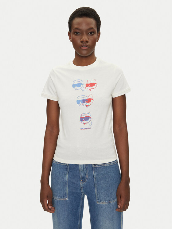 KARL LAGERFELD Tričko A2W17112 Écru Regular Fit